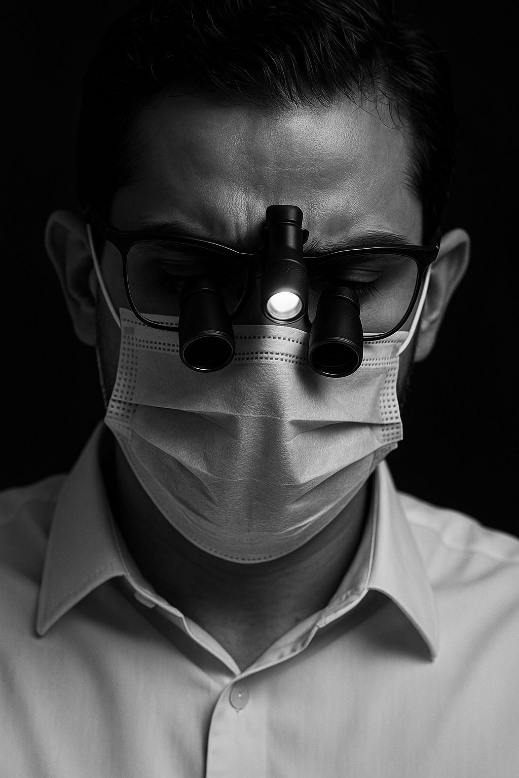 Dr. Eduardo Lima, endodontista com lupa cirúrgica de alta precisão